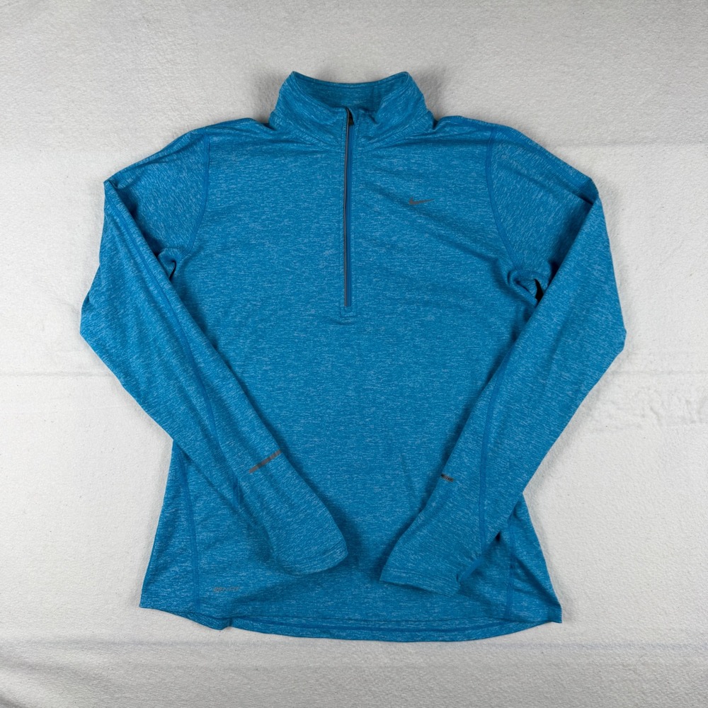Nike Running Dri-FIT Quarter Zip Pullover Blue Heathered Thumbhole Womens Medium
